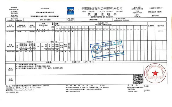 Cina Mingyang  Steel (Jiangsu) Co., LTD Sertifikasi